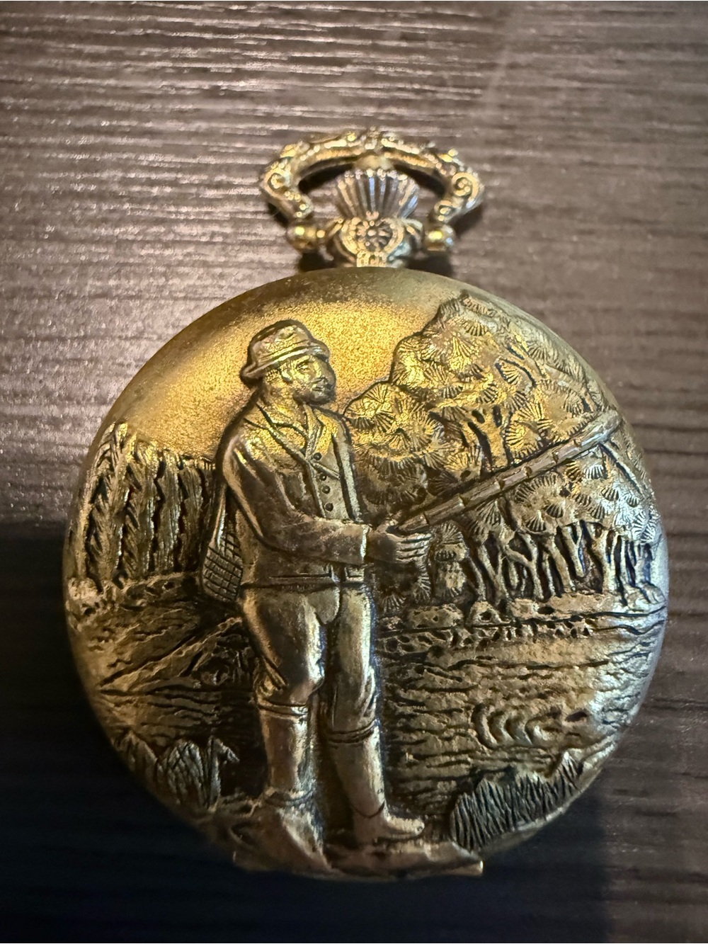 Antique Gold Tone Fishing Pocket watch